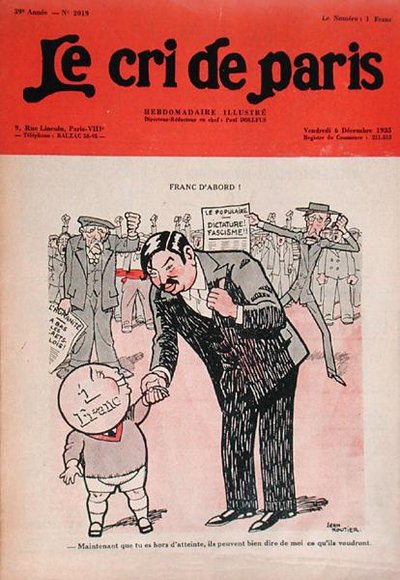 Franc First", Pierre Laval (1883-1945) con el Petit Franc, caricatura de la revista "Le Cri de Paris". de Edmond (1861 1943) Tapissier