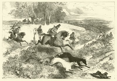 Caza de liebres en Inglaterra (grabado) de Edmond (after) Morin