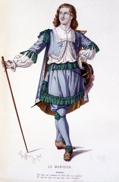 El personaje Dorante en la comedia Le Menteur - Teatro Completo: (Colección de obras de Corneille) dibujo de Geffroy, grabado de L. Wolff - ed. Laplace, Sanchez et Cie, París 1884 de Edmond Aime Florentin Geffroy