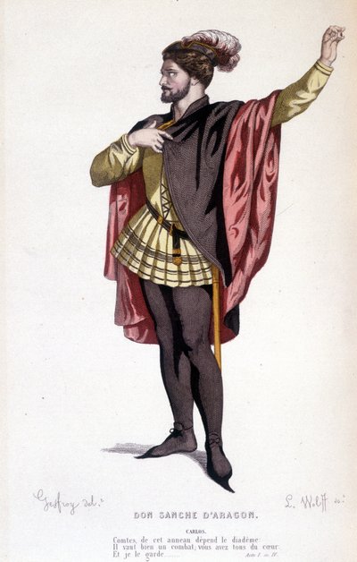 El personaje de Carlos en la comedia Don Sancho de Aragón - Teatro completo: (Colección de obras de Corneille) dibujo de Geffroy, grabado por L. Wolff - ed. Laplace, Sanchez y Cie, París 1884 de Edmond Aime Florentin Geffroy