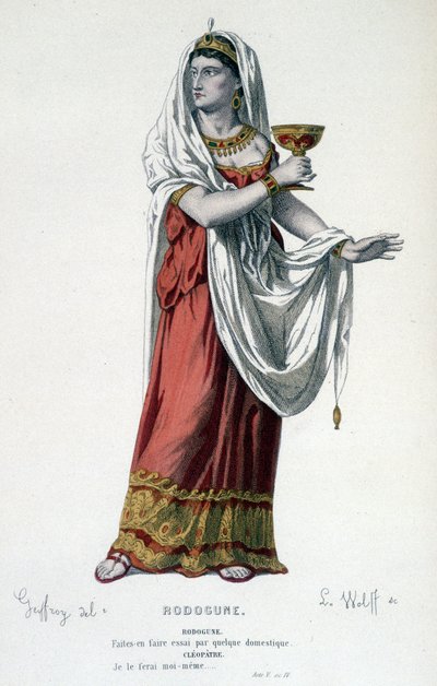 El personaje de Cleopatra en la tragedia Rodogune princesa de los Partos - Teatro completo: (Colección de obras de Corneille) dibujo de Geffroy, grabado por L. Wolff - ed. Laplace, Sanchez y Cie, París 1884 de Edmond Aime Florentin Geffroy