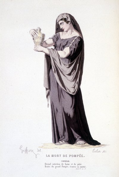 El personaje de Cornelie en la obra de teatro La muerte de Pompeyo - Teatro completo: (Compendio de obras de Corneille) dibujo de Geffroy, grabado por Colin - ed. Laplace, Sanchez et Cie, París 1884 de Edmond Aime Florentin Geffroy