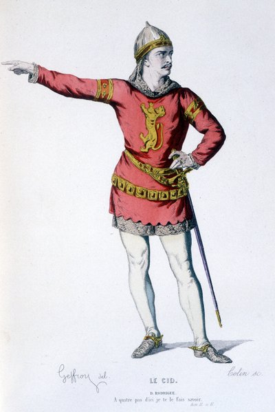 El personaje de Don Rodrigue en la tragi comedia Le Cid - Teatro Completo: (Colección de obras de Corneille) dibujo de Geffroy, grabado de Colin - ed. Laplace, Sanchez et Cie, París 1884 de Edmond Aime Florentin Geffroy