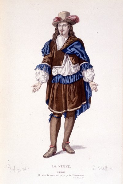El personaje de Filiste en La viuda o el traidor traicionado - Teatro completo: (Colección de obras de Corneille) dibujo de Geffroy, grabado por L. Wolff - ed. Laplace, Sanchez y Cie, París 1884 de Edmond Aime Florentin Geffroy