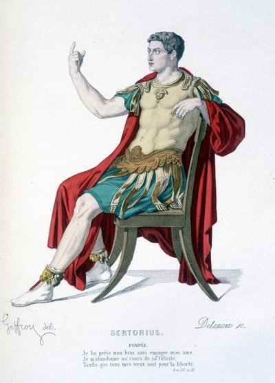 Personaje de Pompeyo en la obra de teatro Sertorius - Teatro completo: (Colección de obras de Corneille) dibujo de Geffroy, grabado por Delanoux - ed. Laplace, Sanchez et Cie, París 1884 de Edmond Aime Florentin Geffroy
