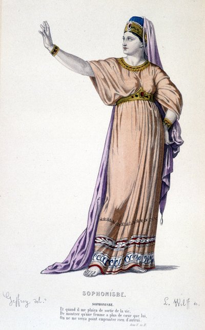 El personaje de Sofonisba en la tragedia Sofonisba - Teatro Completo: (Colección de obras de Corneille) dibujo de Geffroy, grabado por L. Wolff - ed. Laplace, Sanchez y Cie, París 1884 de Edmond Aime Florentin Geffroy