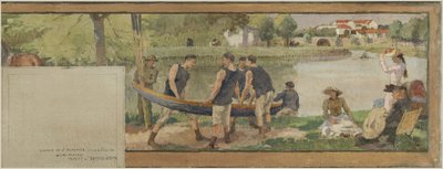 Boceto para el ayuntamiento de Saint-Maurice: Paisaje. Les bords de la Marne (para el ayuntamiento), entre 1890 y 1892 (óleo sobre tinta sobre lienzo) de Edmond Debon