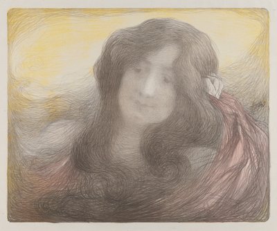 Niña con el pelo largo , c. 1898 (litografía en color) de Edmond Francois Aman Jean