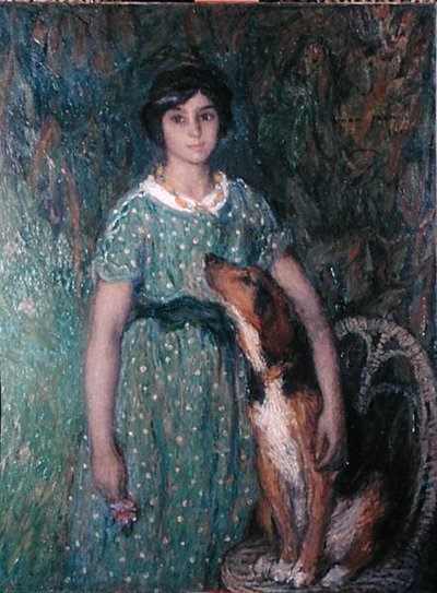 Niña con un perro de Edmond François Aman Jean