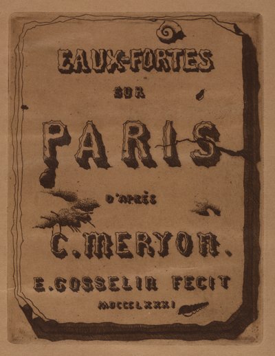 Título de los Aguafuertes sobre París: Portada, 1871 de Edmond Gosselin