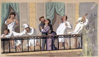 ¡Las noches son tan calurosas! - caricatura social por Lavrate de Edmond Lavrate