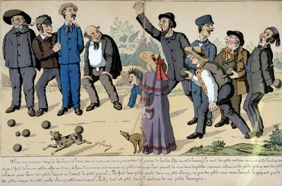 Pequeños burgueses jugando a las bolas - Caricatura social de Lavrate. de Edmond Lavrate