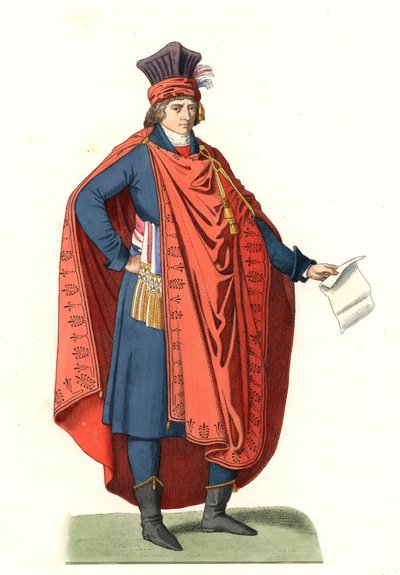 Traje de un representante del pueblo, Francia siglo XVIII, basado en una litografía contemporánea - Litografía basada en una ilustración de Edmond Lechevallier-Chevignard (1825-1902), extraída de "Costumes historiques des 16e de Edmond Lechevallier Chevignard