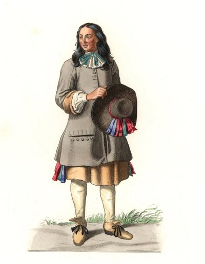 Campesino francés del siglo XVII, después de un grabado de 1679, por Jean Saint Jean - Litografía de una ilustración de Edmond Lechevallier-Chevignard (1825-1902), de 