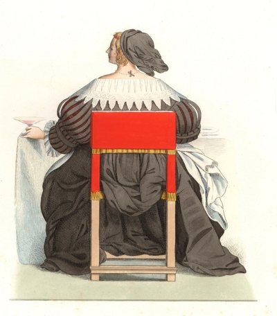 Mujer francesa del siglo XVII, de una ilustración de Edmond Lechevallier-Chevignard, de 