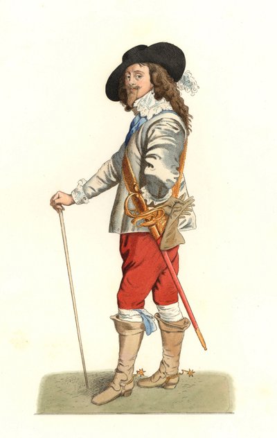 Rey Carlos I de Inglaterra (1600-1649), basado en un retrato de 1635 por Antonie Van Dyck (1599-1641) - Litografía de una ilustración de Edmond Lechevallier-Chevignard (1825-1902), de 