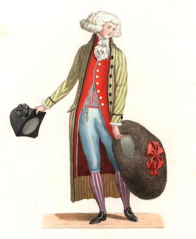 Joven francés a la moda del siglo XVIII - Litografía basada en una ilustración de Edmond Lechevallier-Chevignard (1825-1902), de “Trajes históricos del siglo XVI” de Edmond Lechevallier Chevignard