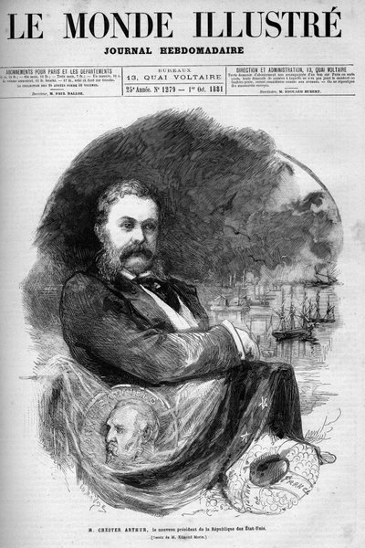 Retrato de Chester Alan Arthur (1830-1886), Presidente de los Estados Unidos. Grabado por Edmond Morin. Uno de 