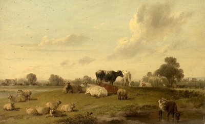 Paisaje con ganado y ovejas de Edmund Bristow