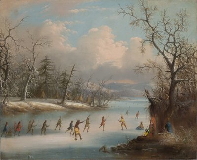 Indios jugando al lacrosse sobre el hielo, 1859 de Edmund C. Coates
