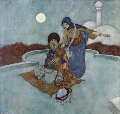 Gritó: "Oh, miserable, qué triste vigilancia es ésta que has mantenido", ilustración de "La historia del caballo mágico". de Edmund Dulac
