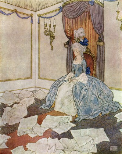 Ha leído todos los periódicos del mundo y los ha vuelto a olvidar, tan lista es, frontispicio de "La Reina de las Nieves". de Edmund Dulac
