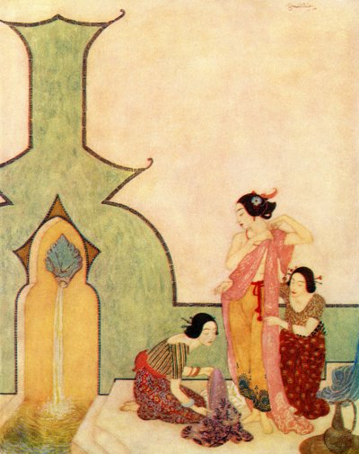 La Dama de Bedr-el-budur viene al baño, ilustración de 