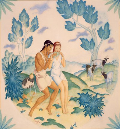 La joven pareja, Dafnis y Cloe (acuarela sobre papel) de Edmund Dulac