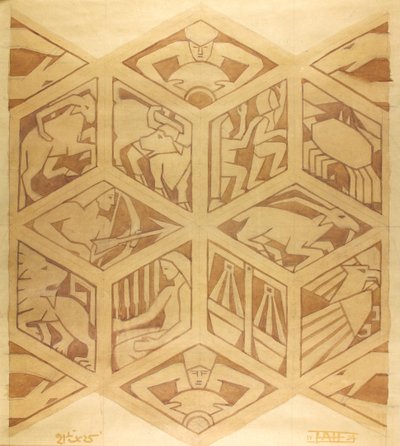 Signos del Zodiaco - Art Deco, abril de 1934 (gouache sobre papel) de Edmund Hunter