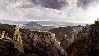 Las rocas de Elbor mirando hacia Glastonbury, con el artista, E.J. Niemann de Edmund John Niemann