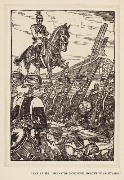 Guirnalda del Kaiser: "Ave Kaiser, Imperator Moriture, Mortui Te Salutamus" (litografía). de Edmund Joseph (after) Sullivan