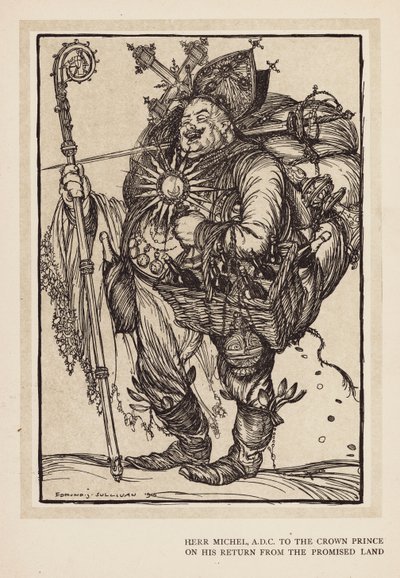 La guirnalda del Kaiser: Herr Michel, ayudante del príncipe heredero a su regreso de la Tierra Prometida (litografía) de Edmund Joseph (after) Sullivan