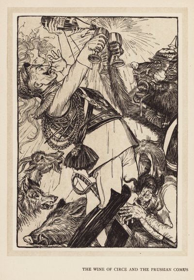La guirnalda del Kaiser: El vino de Circe y el Comus prusiano (litografía) de Edmund Joseph (after) Sullivan