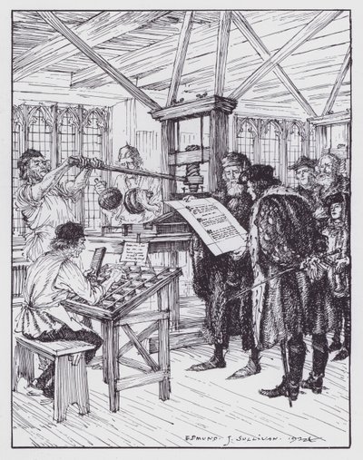 William Caxton en su imprenta de Edmund Joseph (after) Sullivan