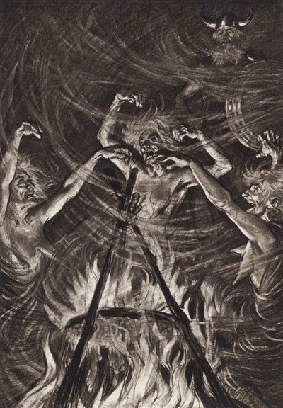 William Shakespeare La Tragedia de Macbeth, Acto IV, Escena 1 (litografía) de Edmund Joseph (after) Sullivan