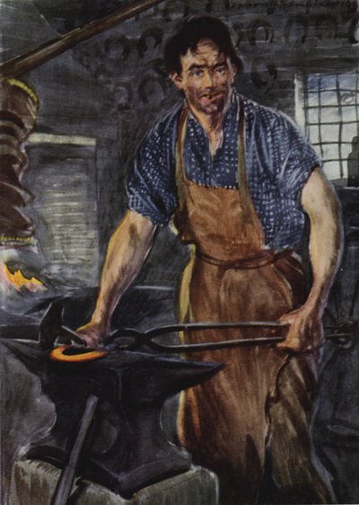 Una figura salvaje y sucia de un hombre... moldeando un trozo de hierro de Edmund Joseph Sullivan