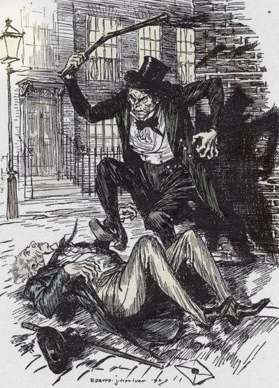 Mr Hyde asesina a Sir Danvers Carew, Ilustración de Edmund Joseph Sullivan (1869-1933) para la novela L