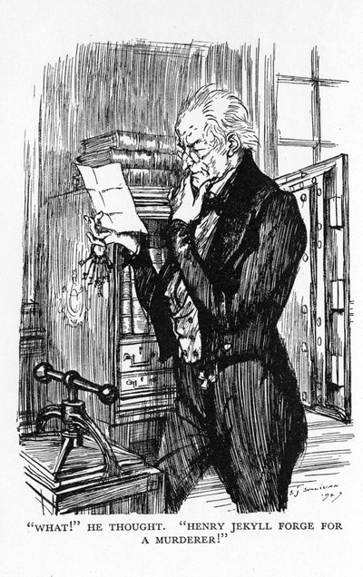 Escena de El extraño caso del Dr. Jekyll y Mr. Hyde de Robert Louis Stevenson, 1927 de Edmund Joseph Sullivan