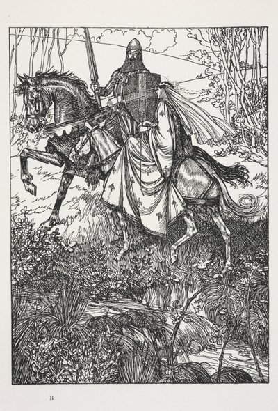 Sir Launcelot y la reina Ginebra, ilustración de "A Dream of Fair Women..." de Alfred, Lord Tennyson de Edmund Joseph Sullivan