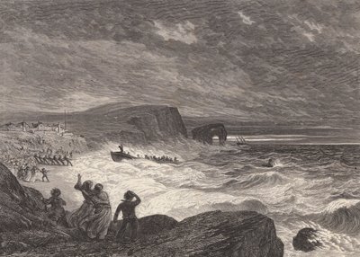 Varar el bote salvavidas (grabado) de Edmund Morison (after) Wimperis