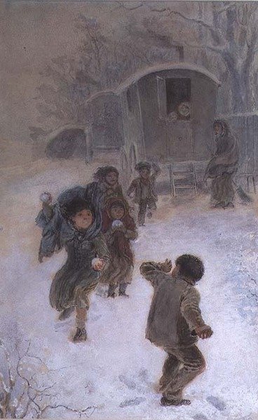 Niños gitanos jugando con bolas de nieve de Edmund Richard White
