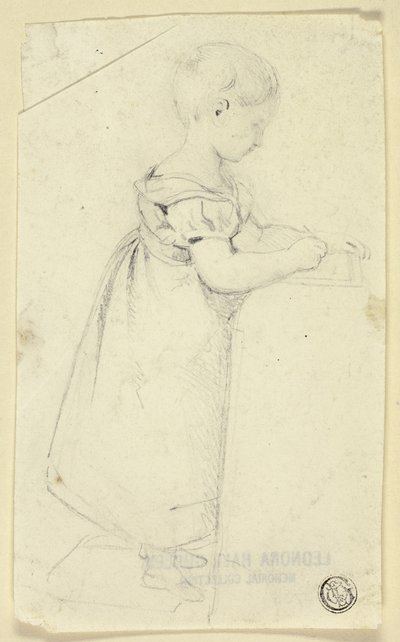 Niña de pie ante el escritorio y escribiendo de Edmund Thomas Parris