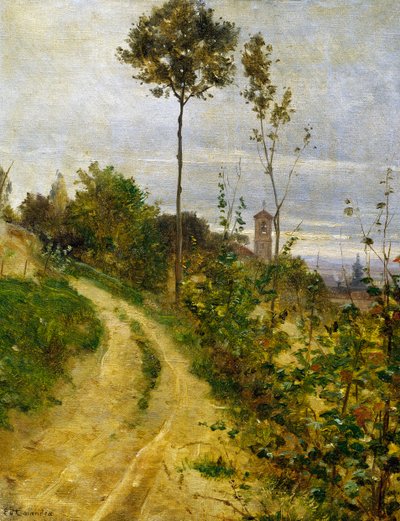 Carretera de la colina (óleo sobre lienzo) de Edoardo Calandra