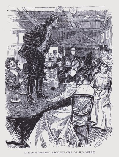 París bohemio: Aristide Bruant recitando uno de sus versos (litografía) de Edouard Alfred (1875 1954) Cucuel