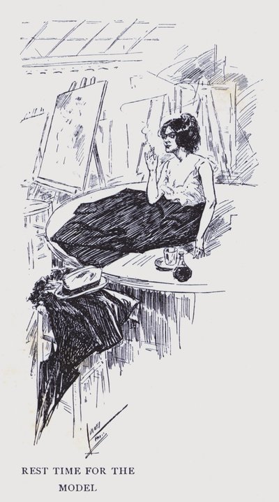 París bohemio: Tiempo de descanso para la modelo (litografía) de Edouard Alfred (1875-1954) Cucuel