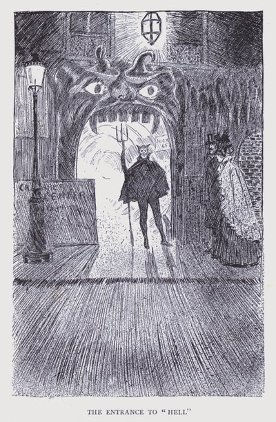 París bohemio: La entrada al "Infierno" (litografía) de Edouard Alfred (1875-1954) Cucuel