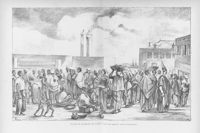 Plaza del mercado en Goree, ilustración de "Cote Occidentale d