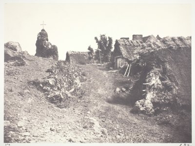 Chaumières en Auvergne, con un calvario, 1852, impreso 1978 de Édouard Baldus