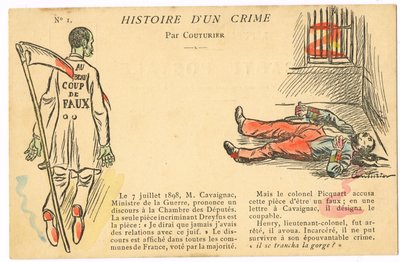 Tarjeta postal, satírica en colores: El caso Dreyfus - Henry Colonel Ilustración de Couturier (1869-1935) de Edouard Couturier