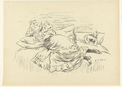 La mujer que lee se acuesta en la cama
Croquis
L